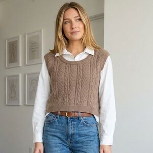 NWT! PINK ROSE Cable Knit Twofer White Shirt Pullover Vest Sweater! XL